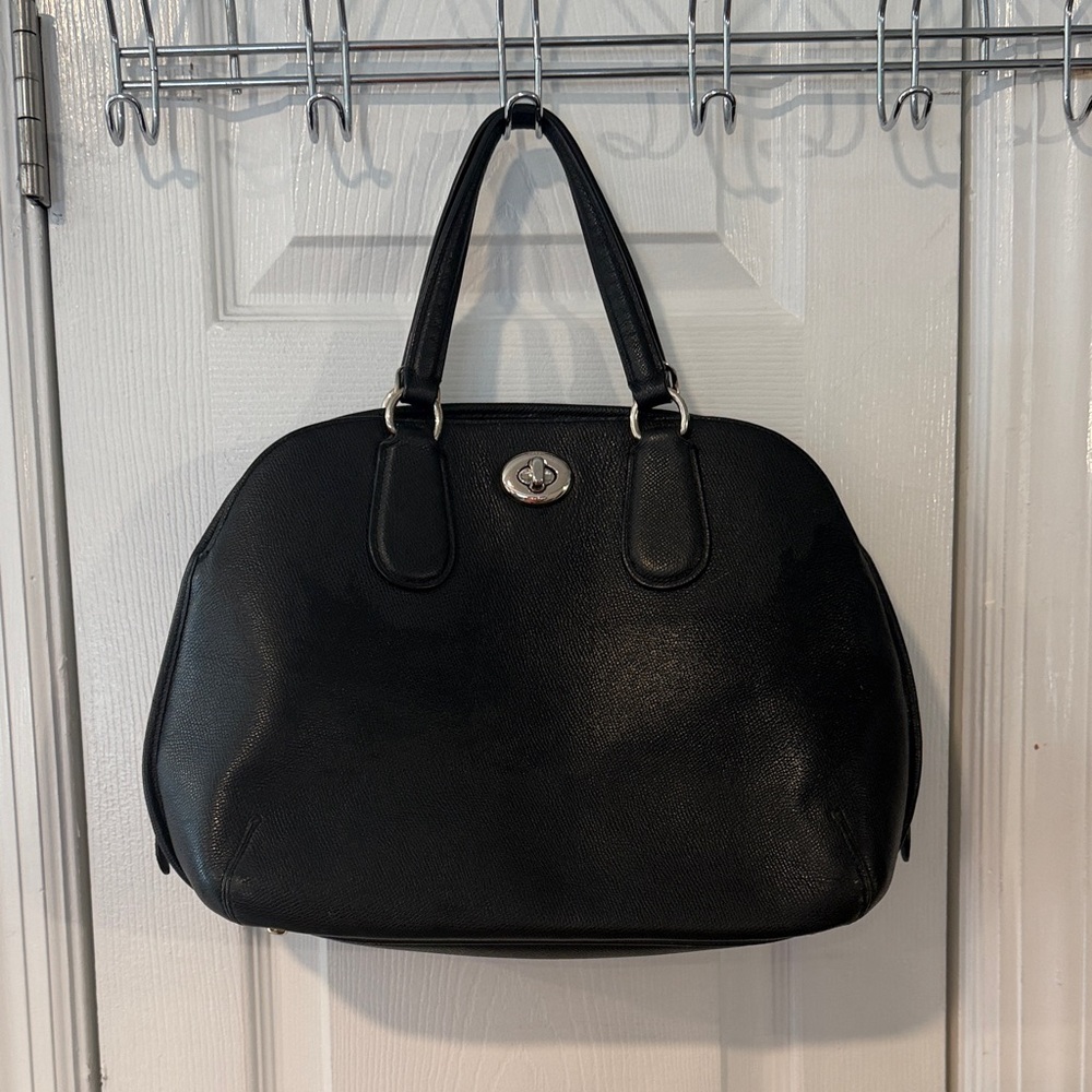 Coach Black Pebbled Prince Leather Satchel with Turn-Lock